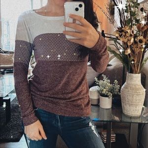 Macy Mixed Material Colorblock Knit Top